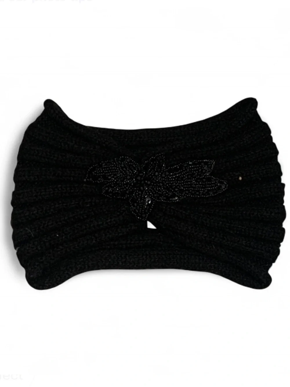 C.C. Black Knit Headband with Beaded Detail
